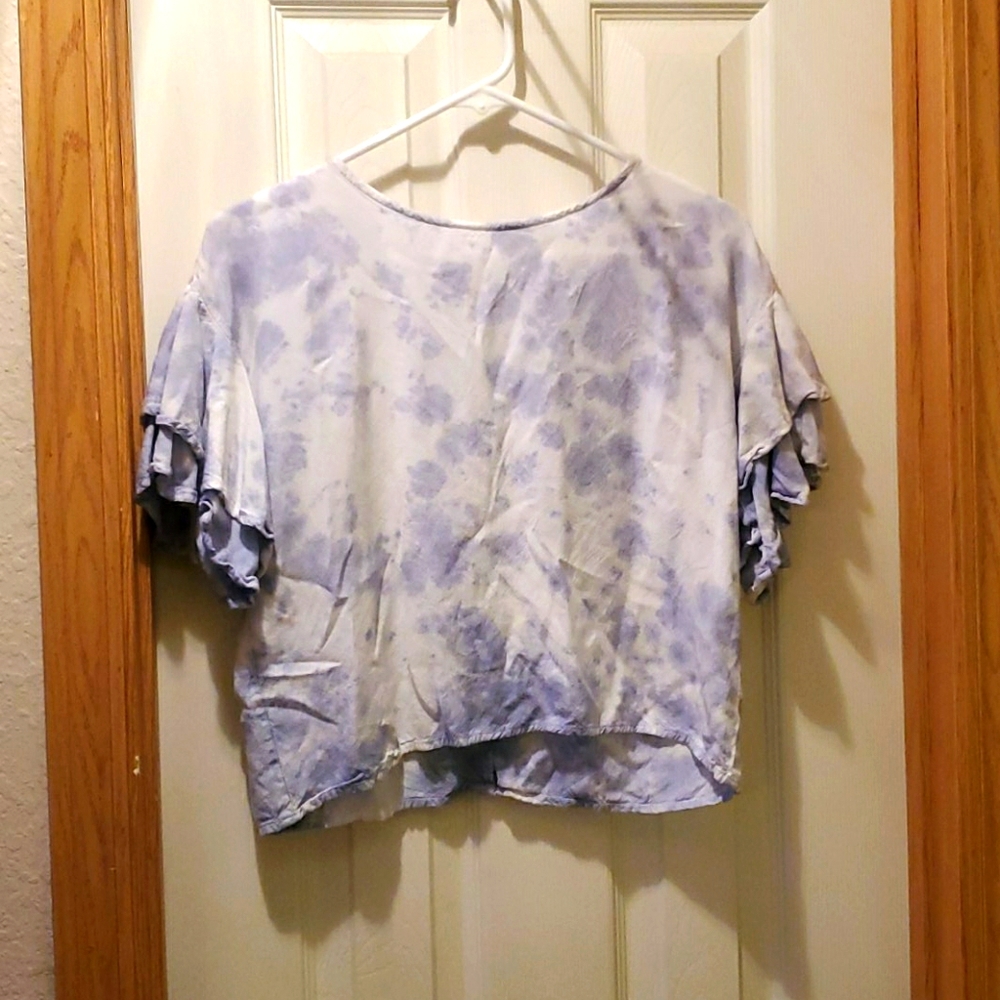 Style envy blue and white ruffles sleeves shirt